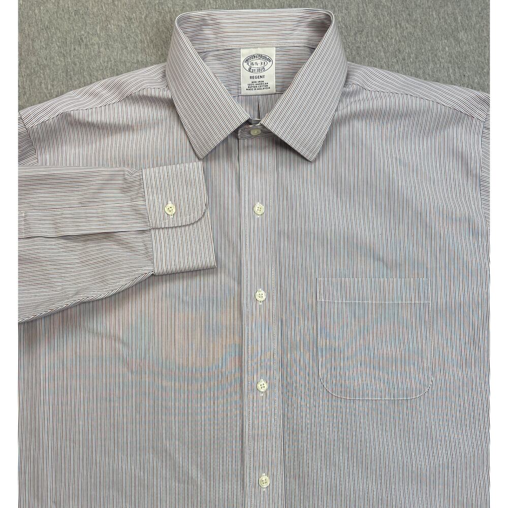 Brooks Brothers Shirt Men 16.5 - 33 Striped 100% Supima Cotton Regent Button Up